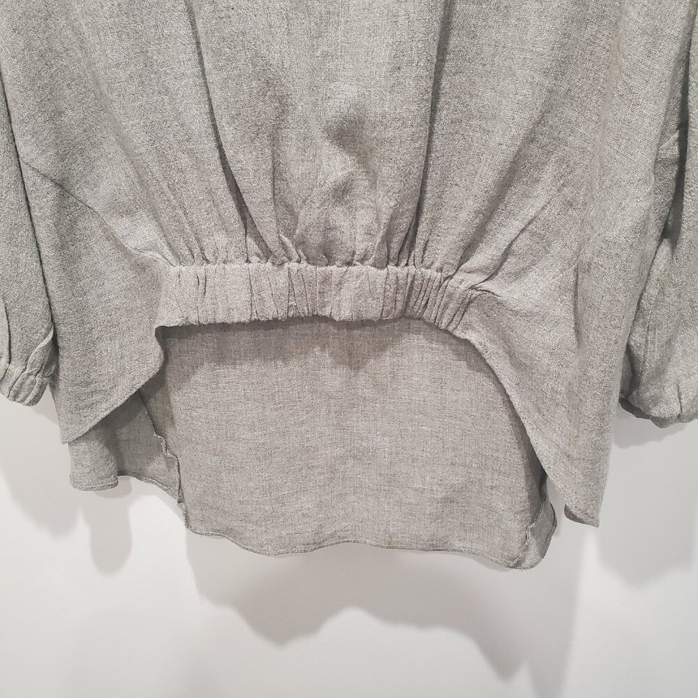 Zara Light Grey Linen Style High Low Asymmetrical 3/4 Sleeve Top XL - Picture 8 of 10